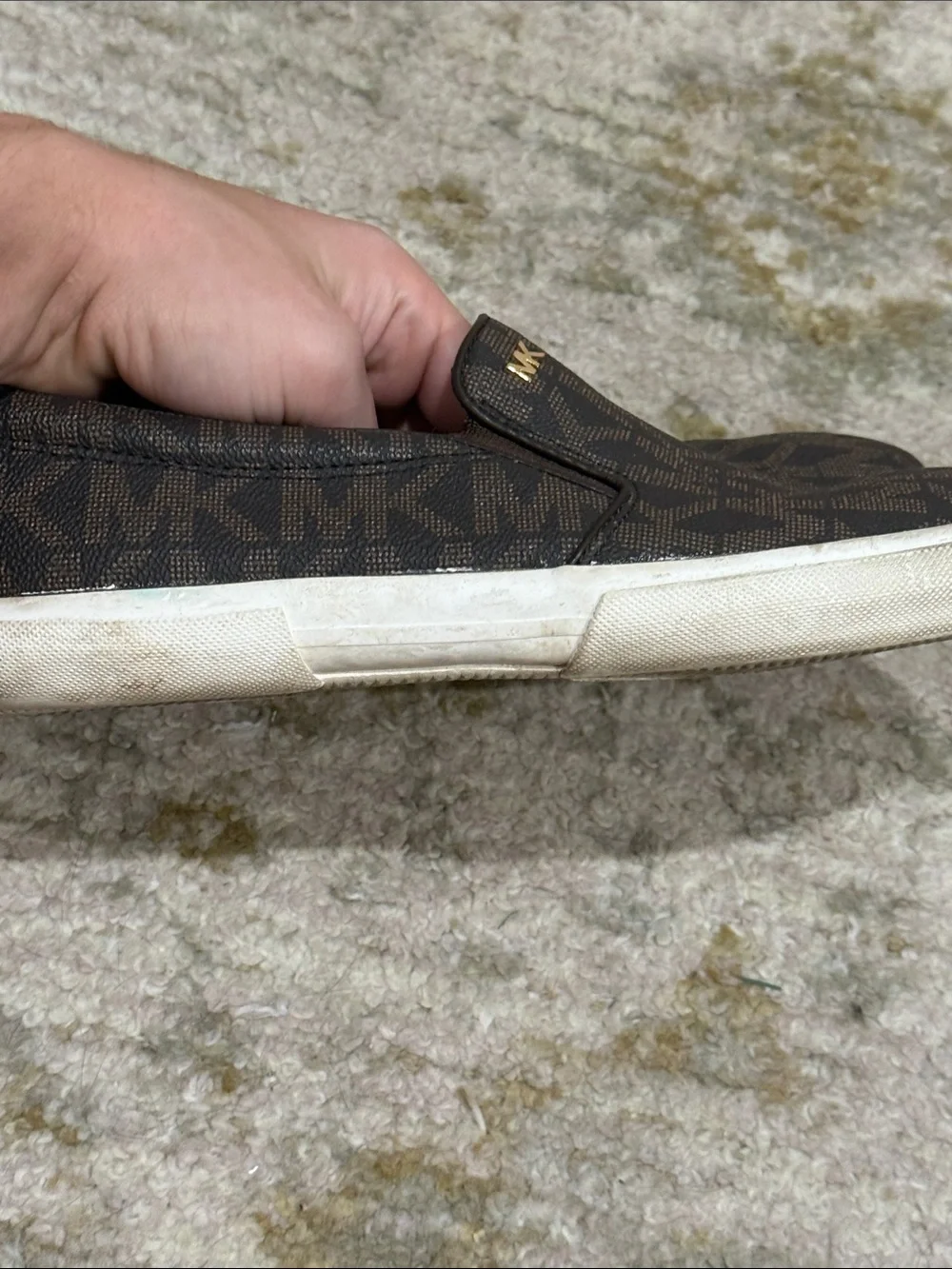 Michael Kors Women’s Brown Logo Slip-On Sneakers with White Sole